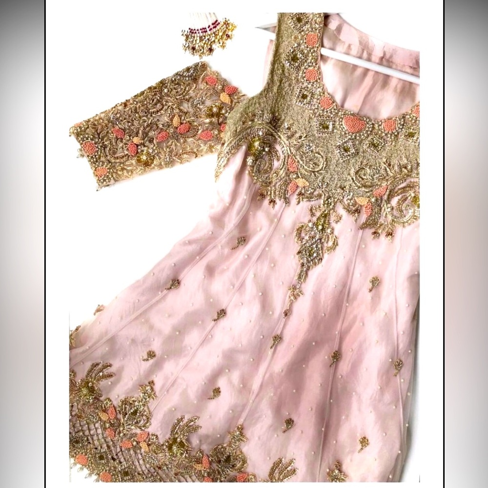 Elegant Pink and Gold Embellished Dress